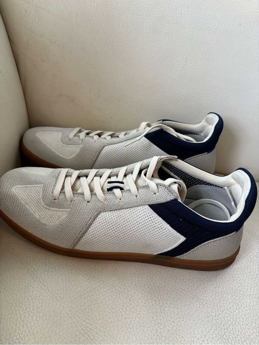 Rothy's White and Navy Mesh Low-Top Sneakers